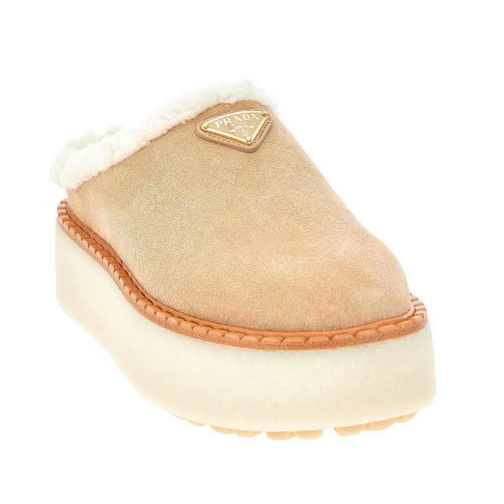 Shearling sabot with triangle logo