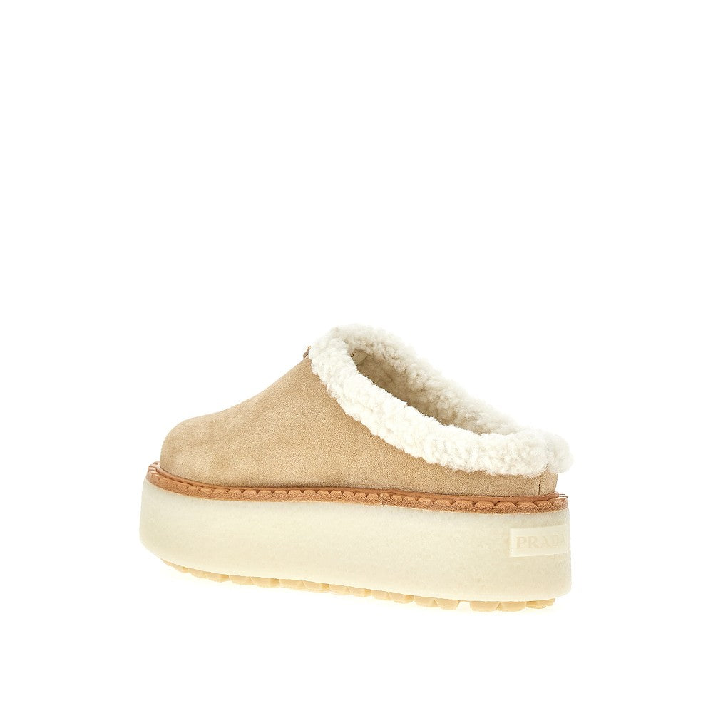 Shearling sabot with triangle logo