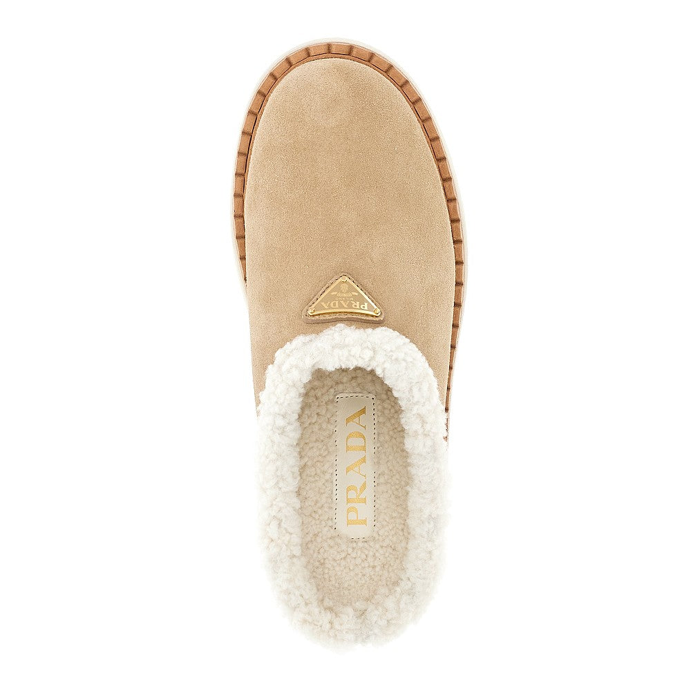 Shearling sabot with triangle logo