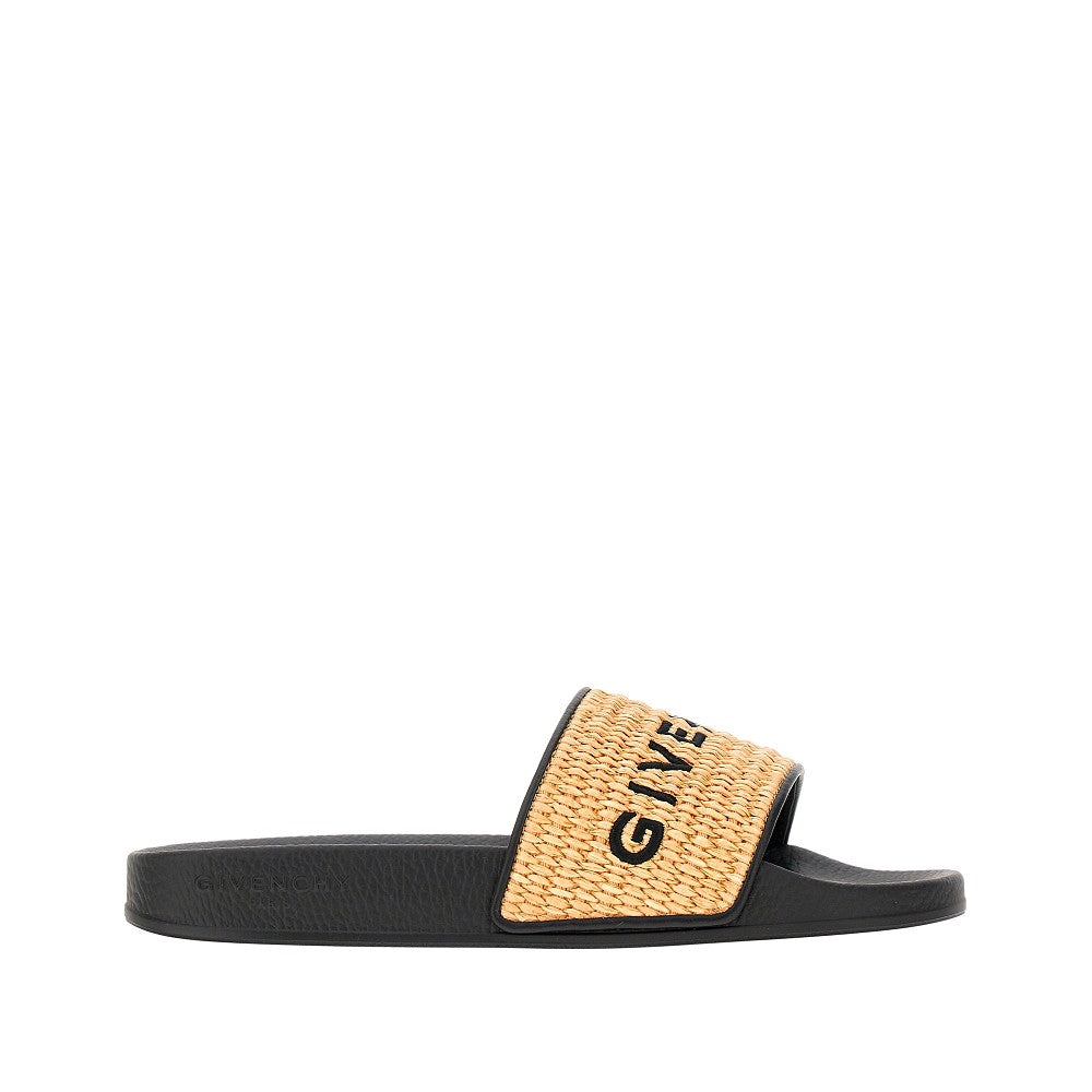 Raffia slides with logo embroidery