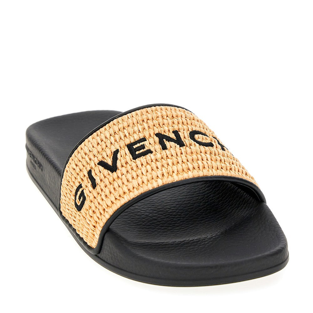 Raffia slides with logo embroidery