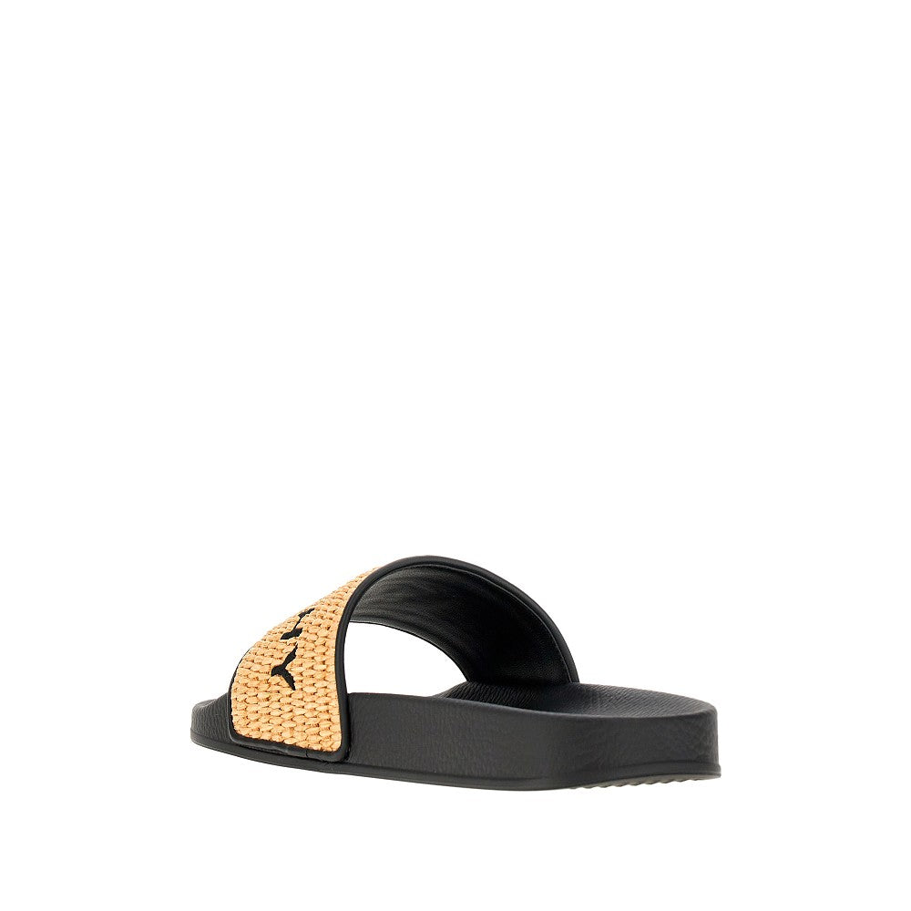 Raffia slides with logo embroidery