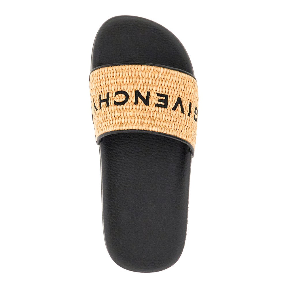 Raffia slides with logo embroidery