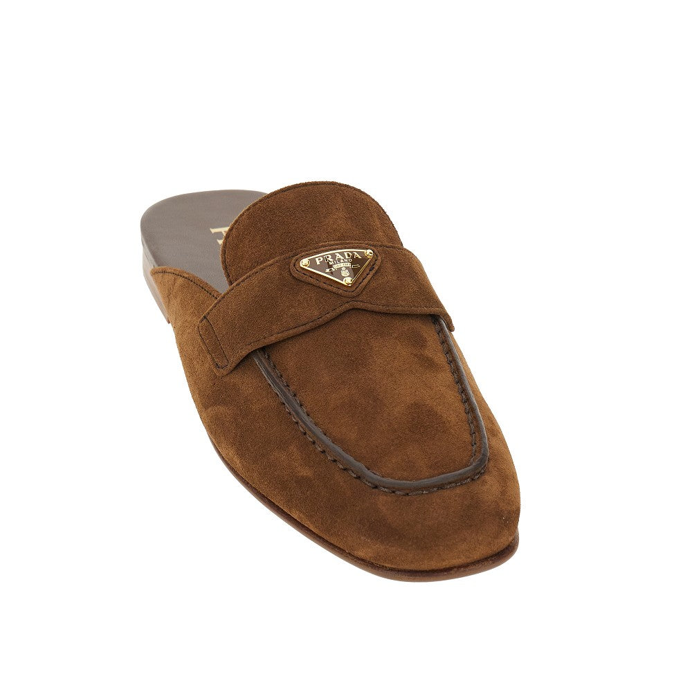 Suede leather sabot with triangle logo