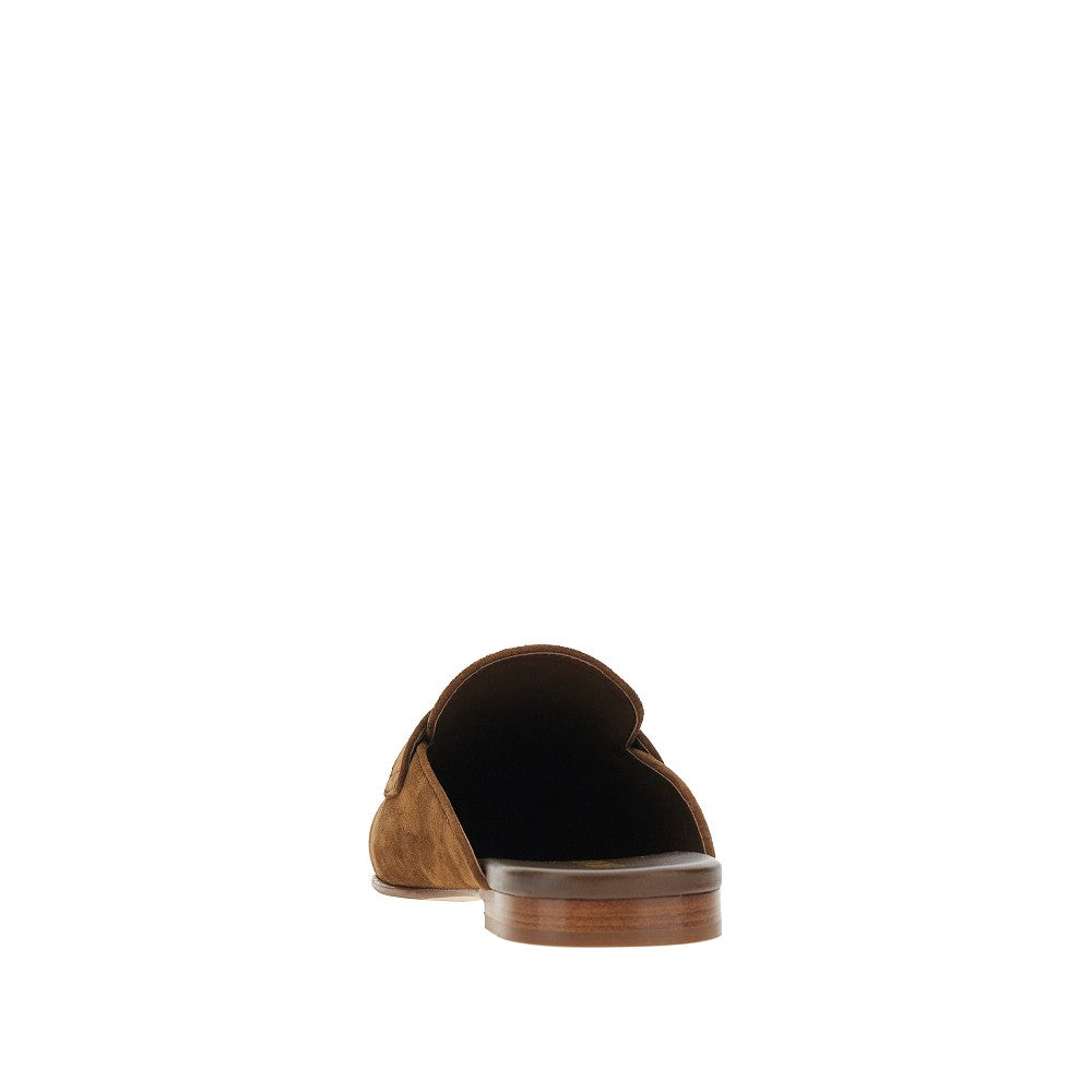 Sabot in pelle scamosciata con logo triangolo