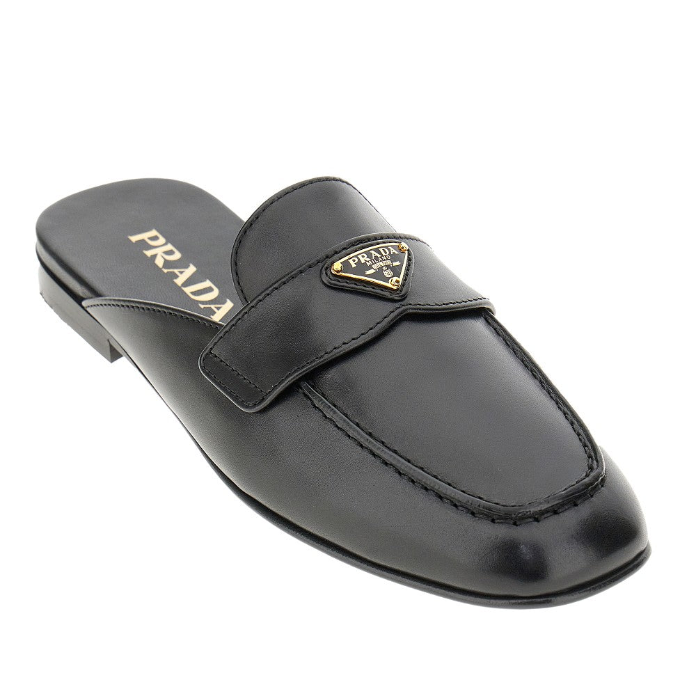 Leather sabot with triangle logo PRADA – RBoutique