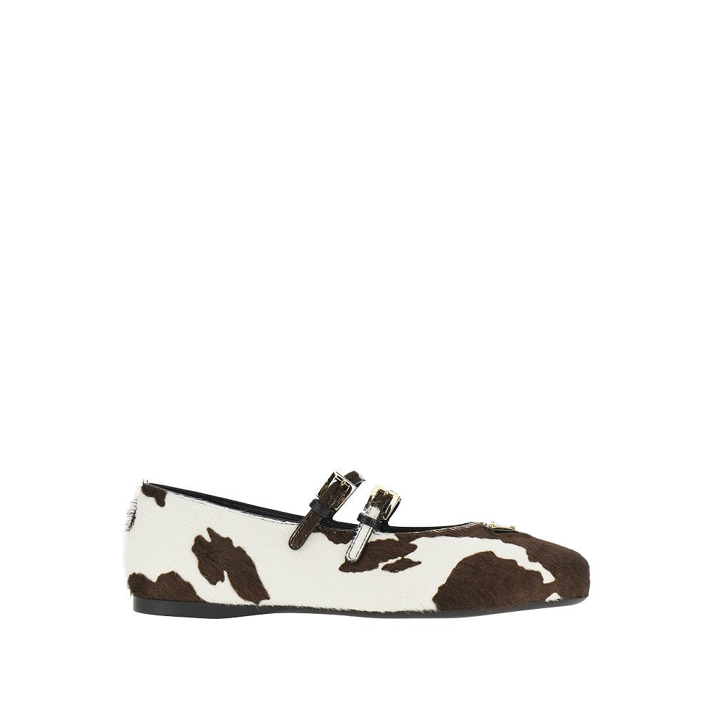 Calfhair ballet flats with cow motif