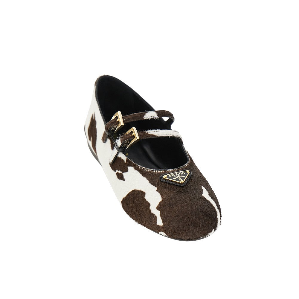 Calfhair ballet flats with cow motif