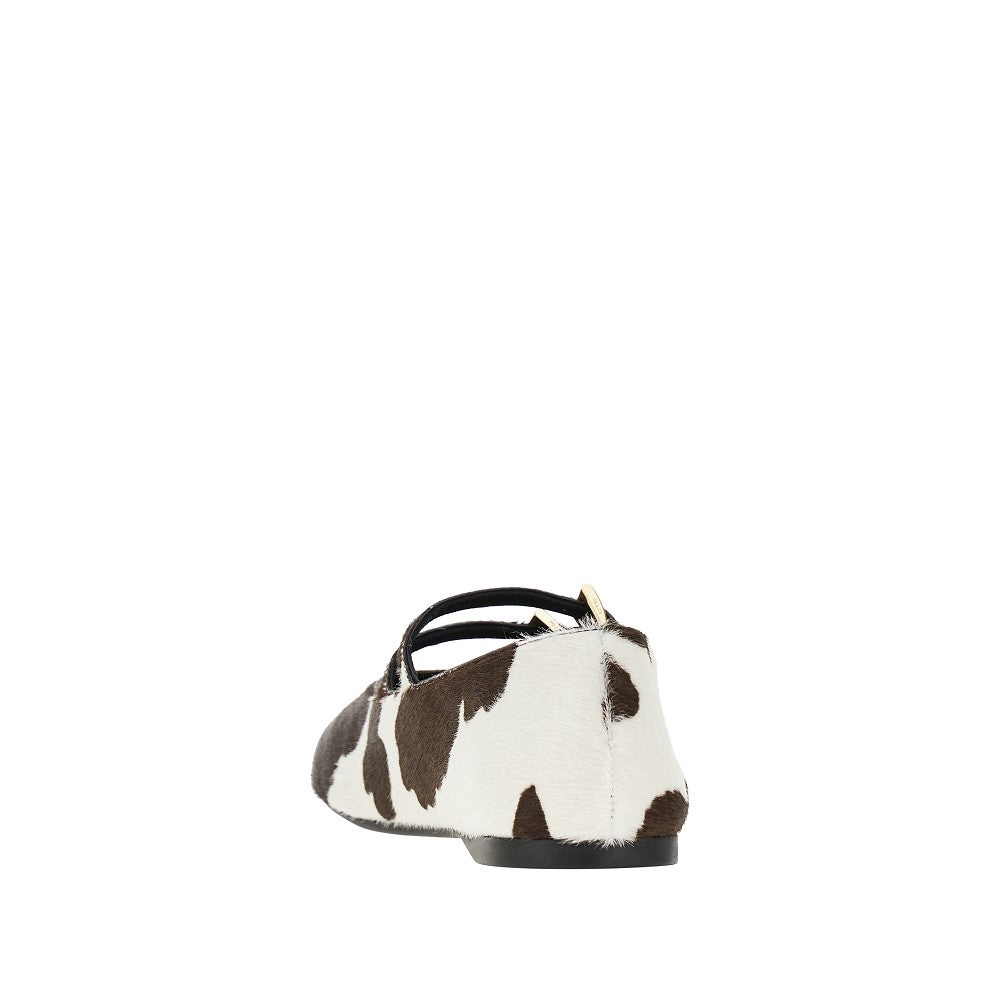 Calfhair ballet flats with cow motif