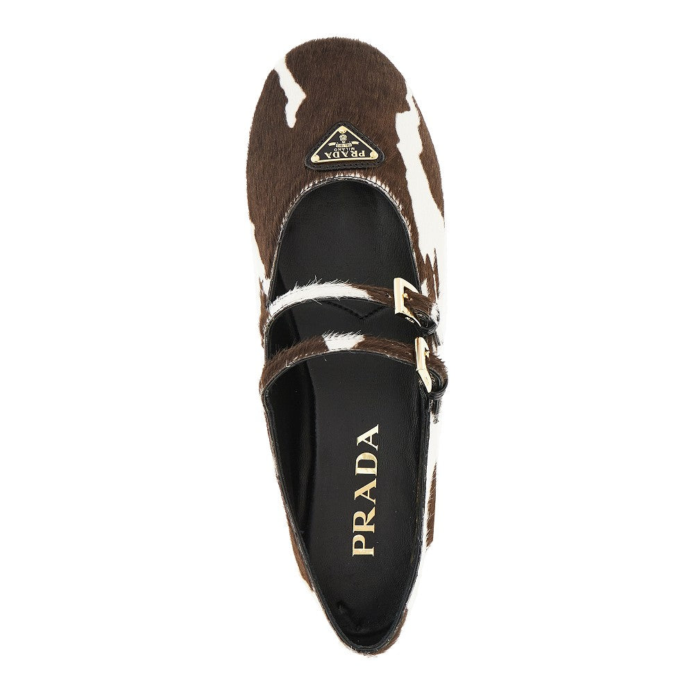 Calfhair ballet flats with cow motif