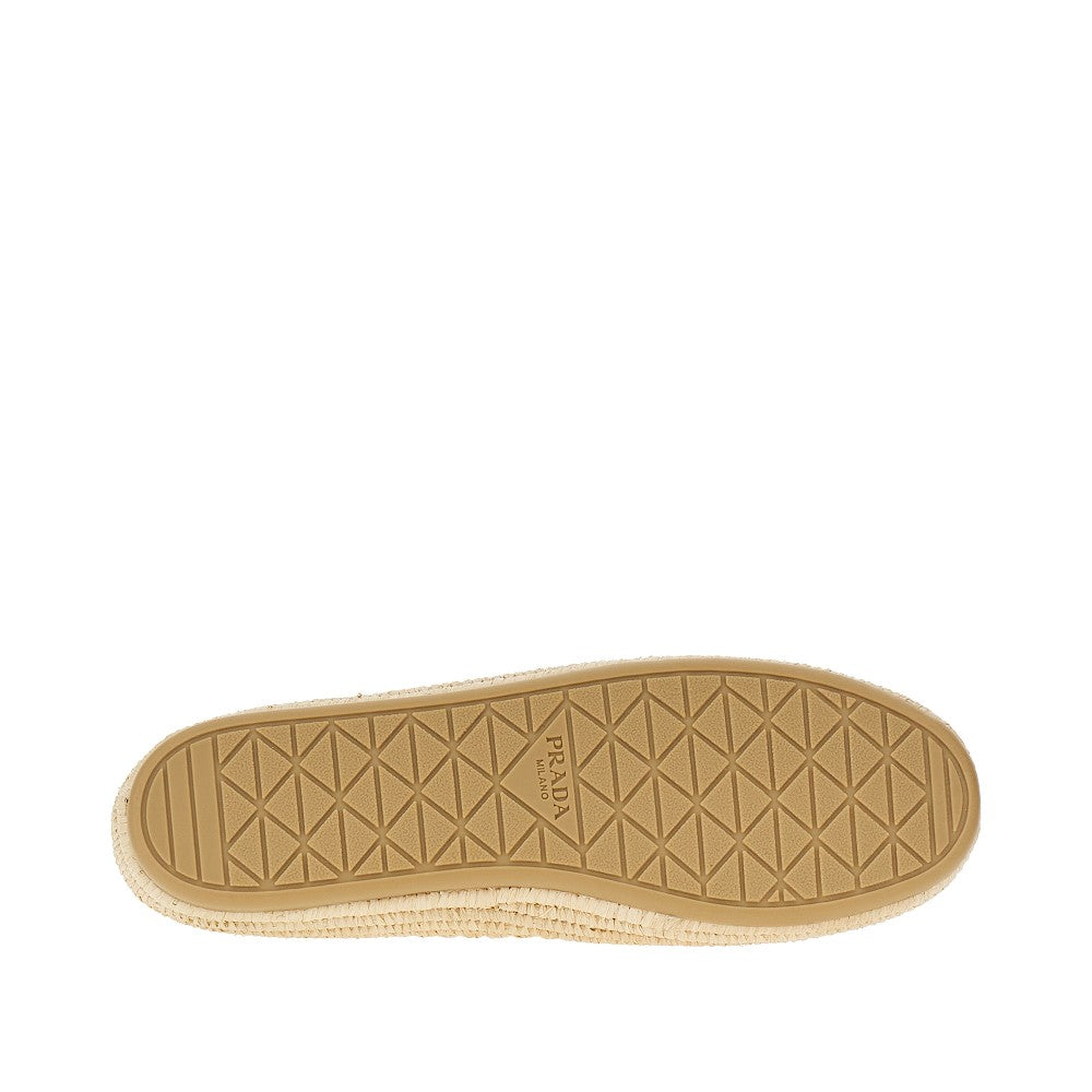 Nappa leather and raffia ballet flats