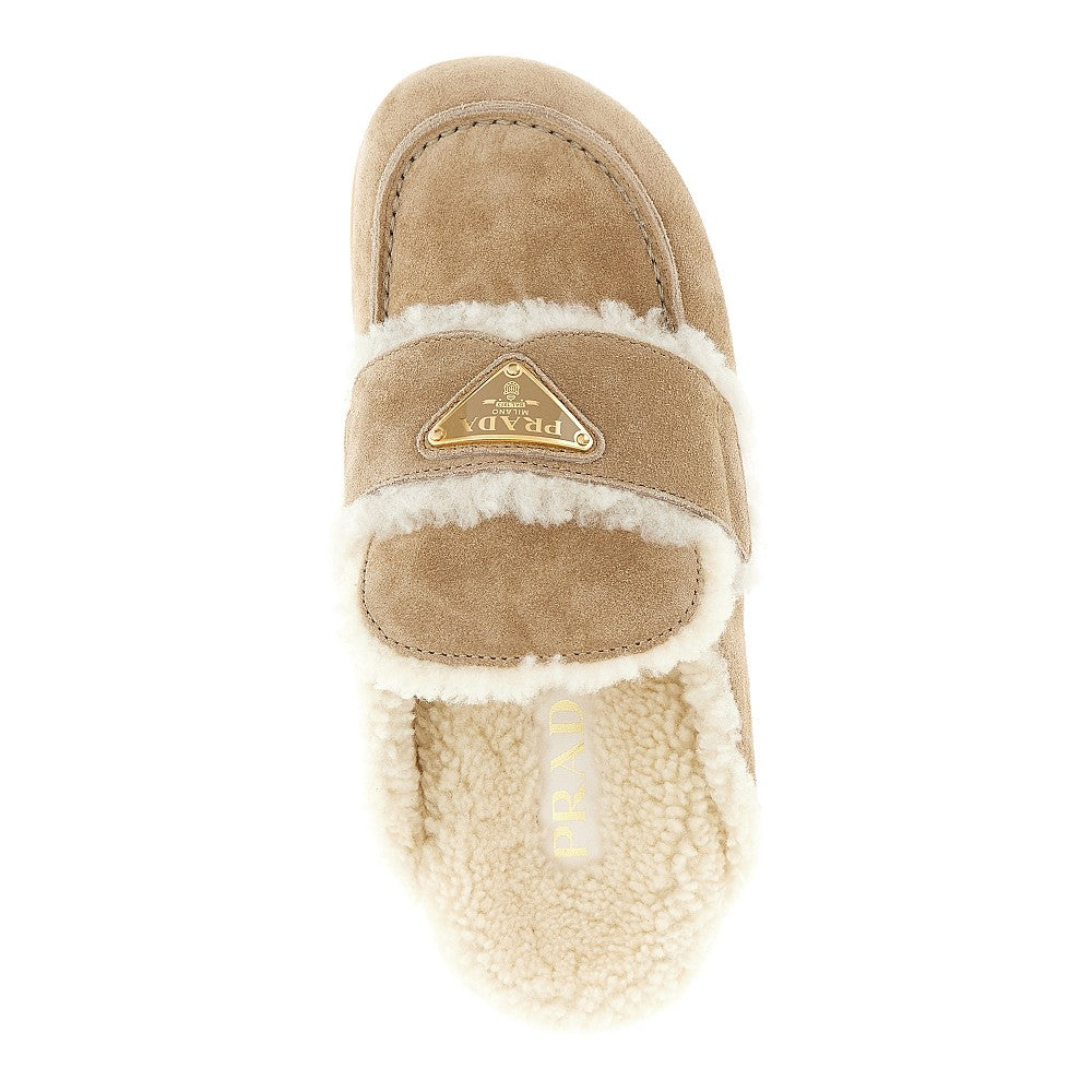 Suede leather and shearling mules