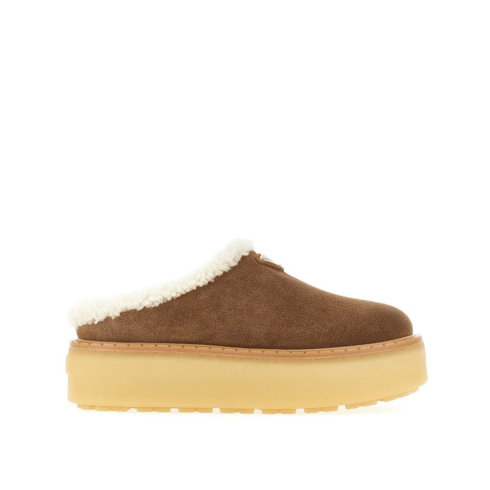 Shearling sabot with triangle logo