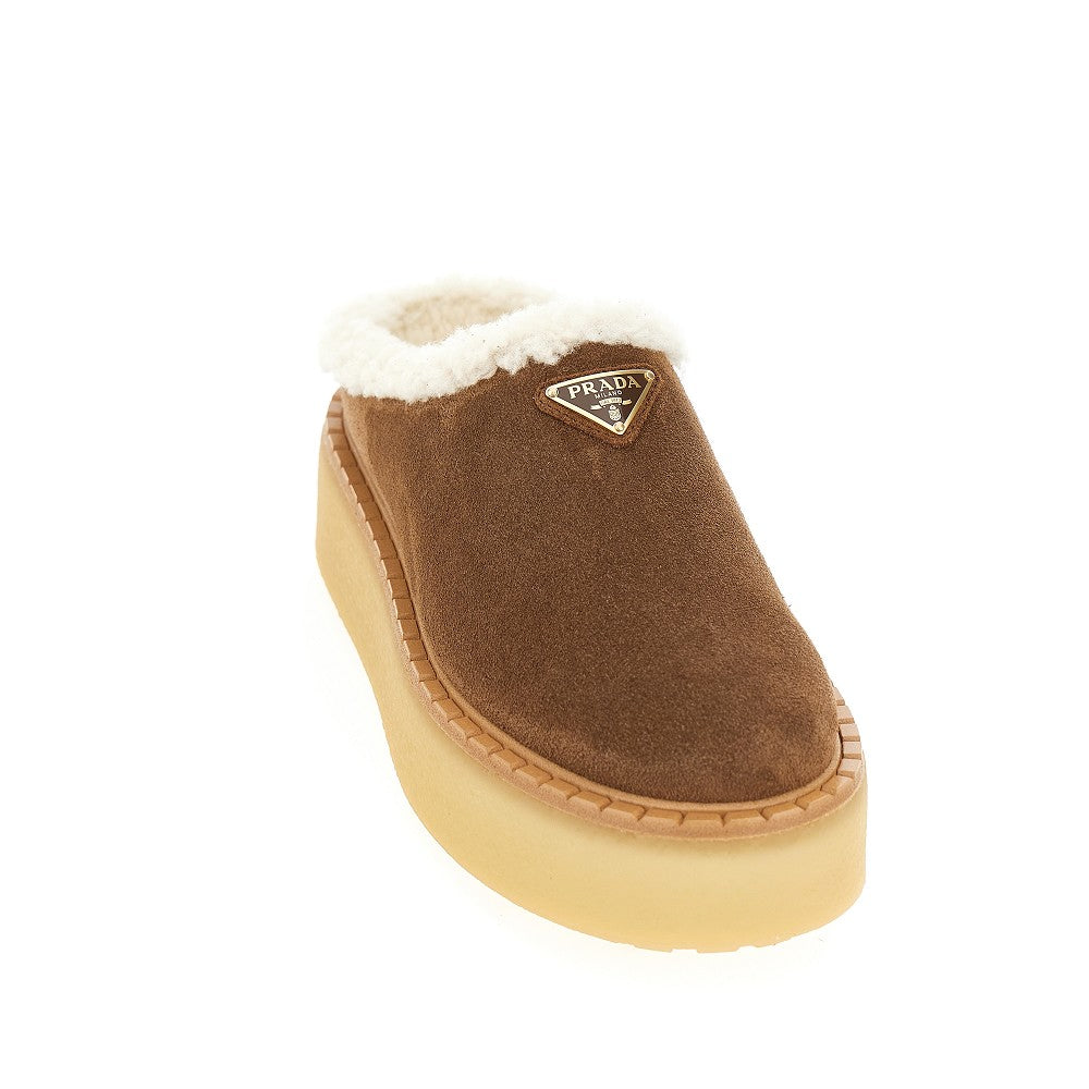 Shearling sabot with triangle logo