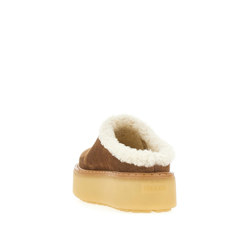 Shearling sabot with triangle logo