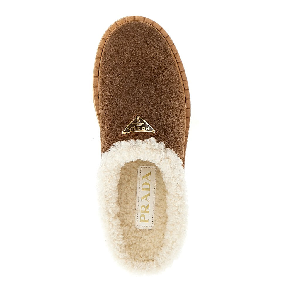 Shearling sabot with triangle logo