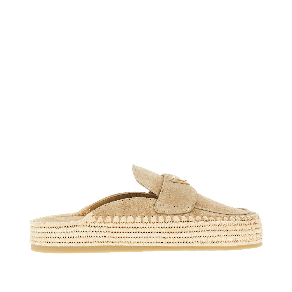 Suede leather and raffia mules