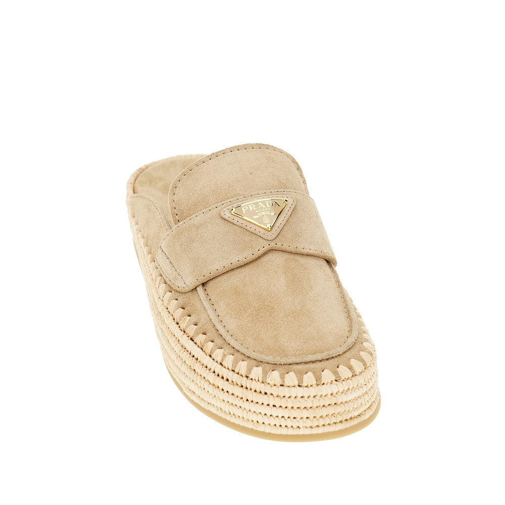 Sabot in pelle scamosciata e rafia