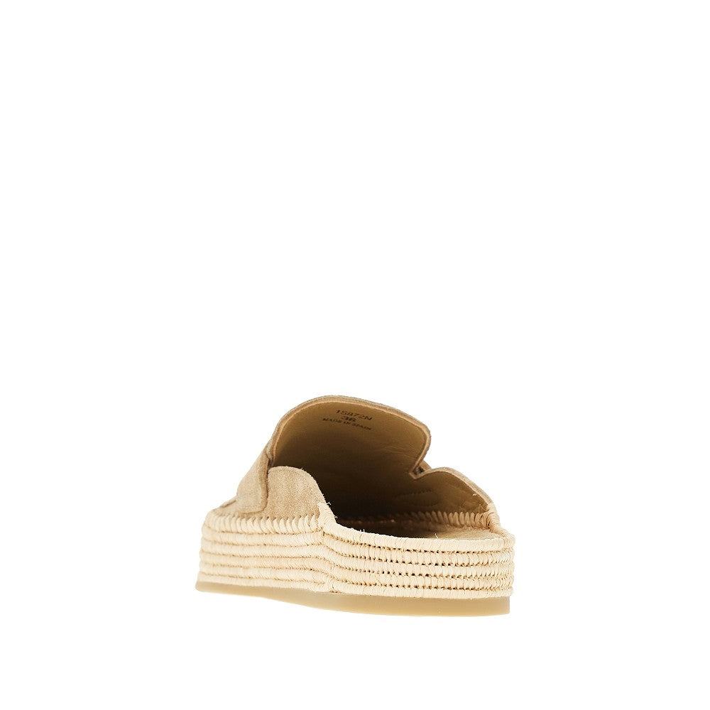 Sabot in pelle scamosciata e rafia