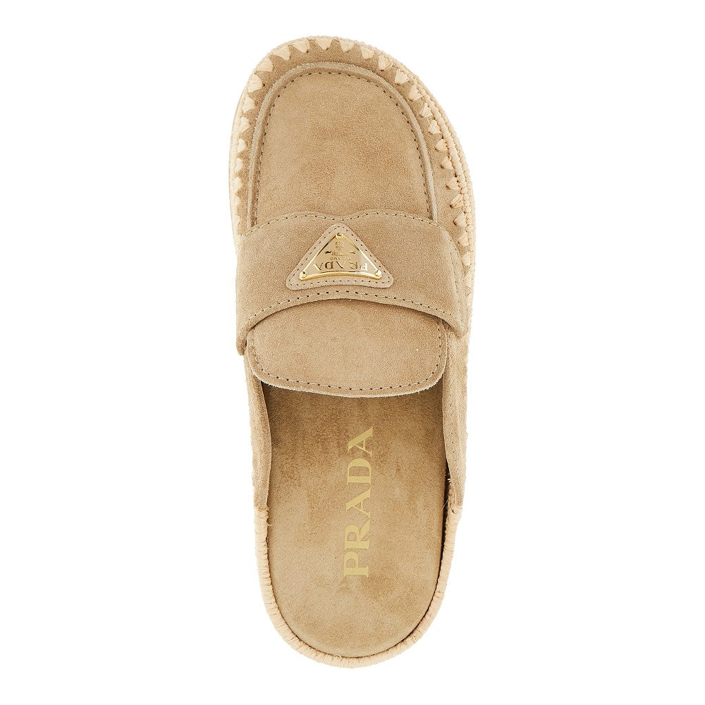 Sabot in pelle scamosciata e rafia