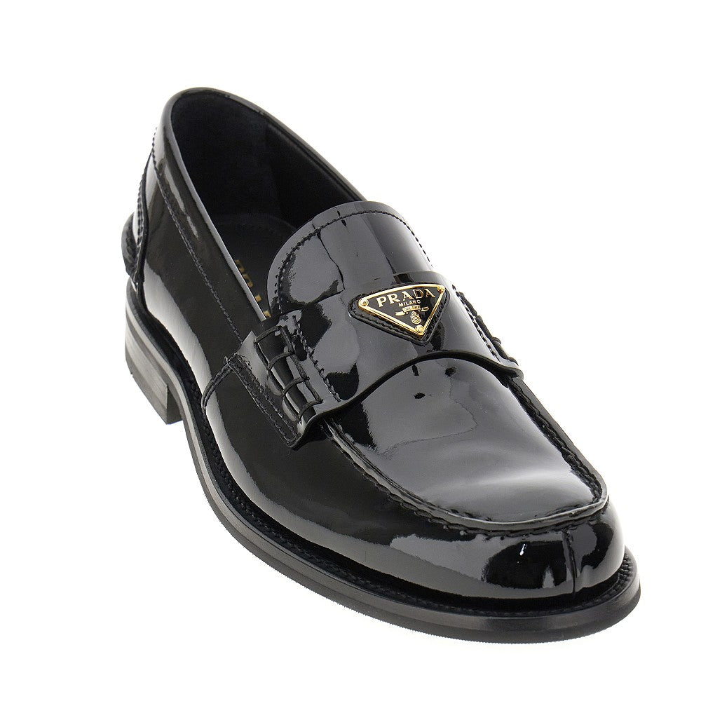 Patent leather loafers with triangle logo