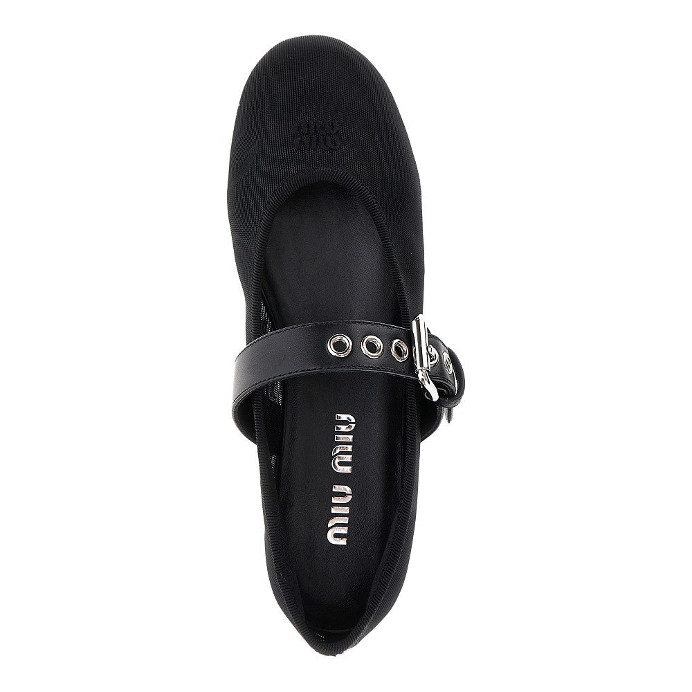 Mesh ballet flats with buckled strap