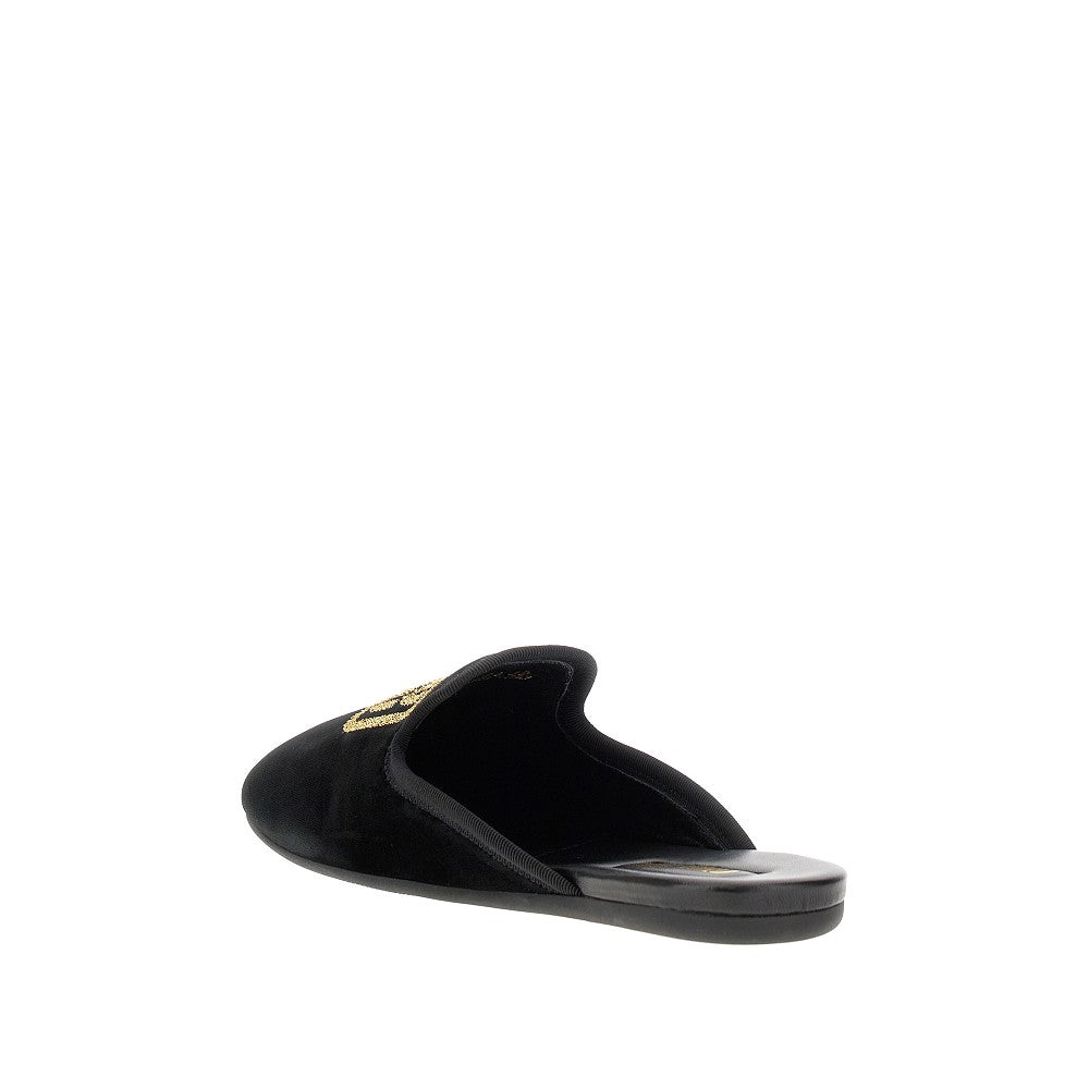 Mules in velluto con logo ricamato