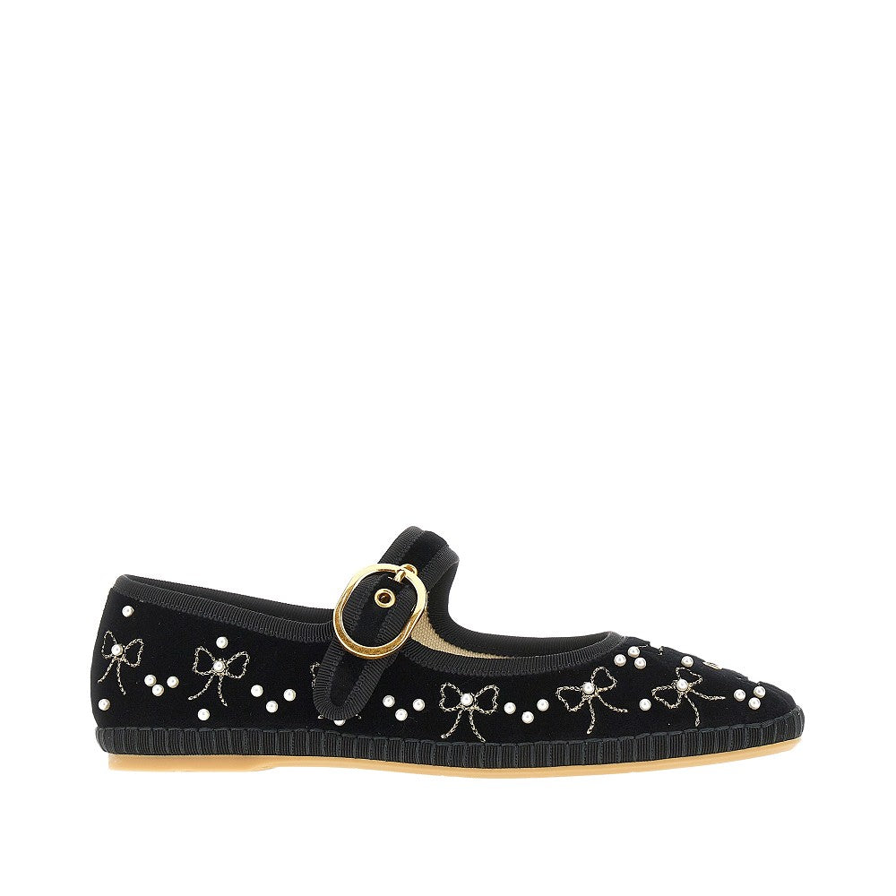 'Endouce' velvet Mary-Jane ballet flats