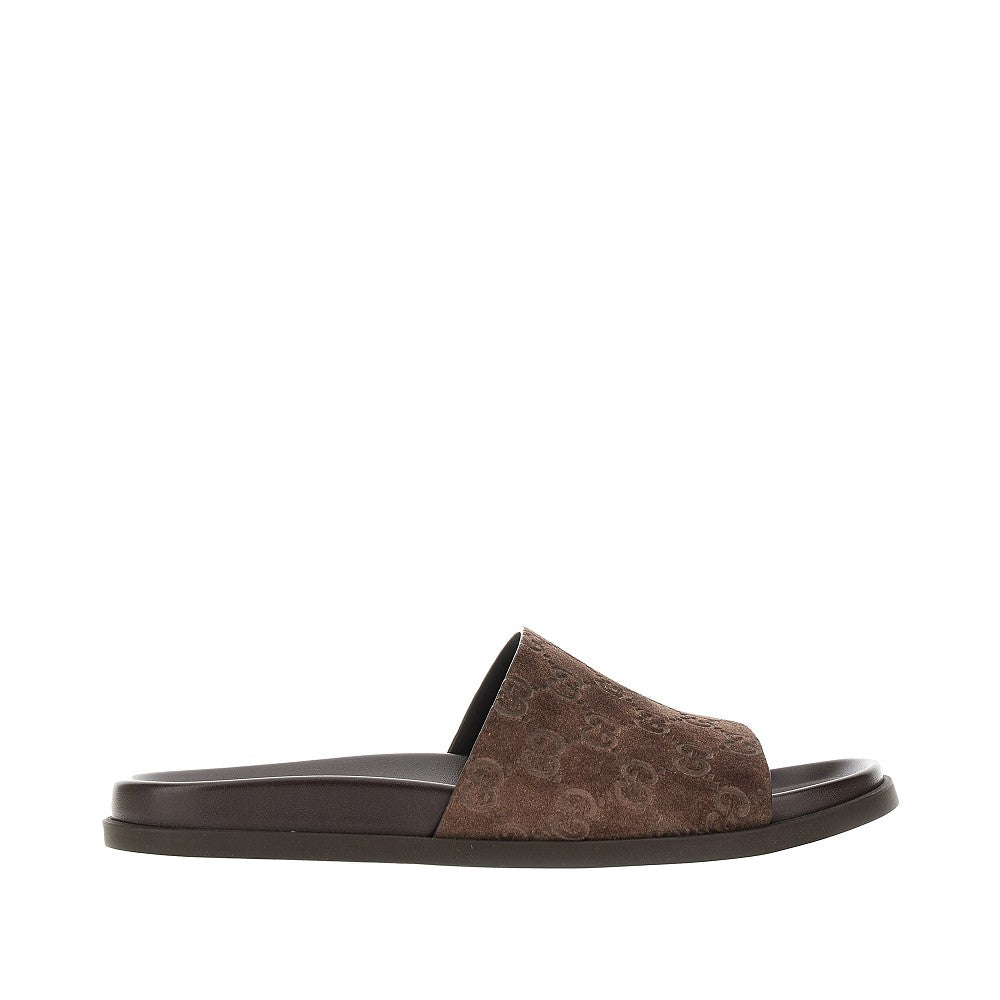Slides in pelle scamosciata con motivo GG