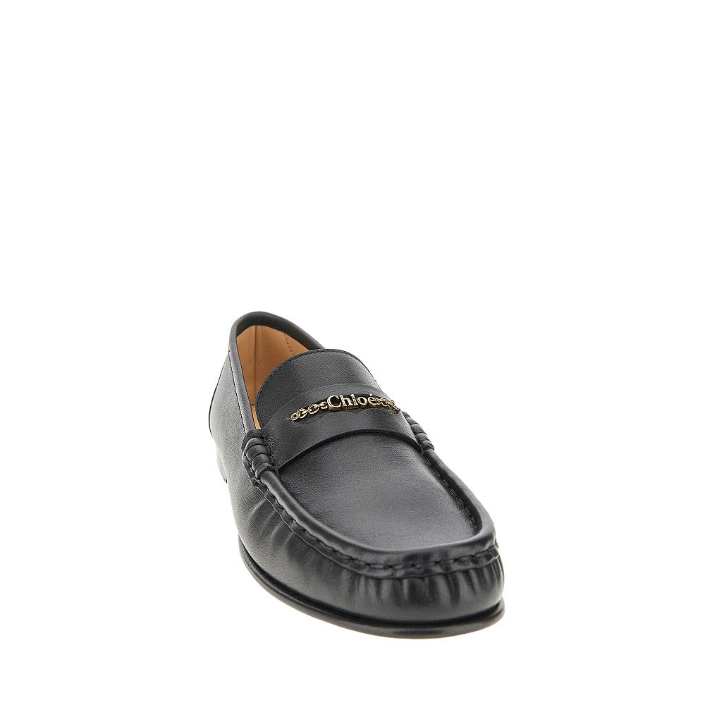 Leather loafers with logo