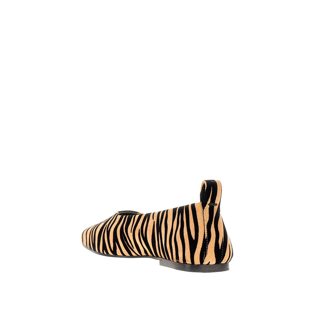 'Augusta' zebra-striped suedette ballerinas
