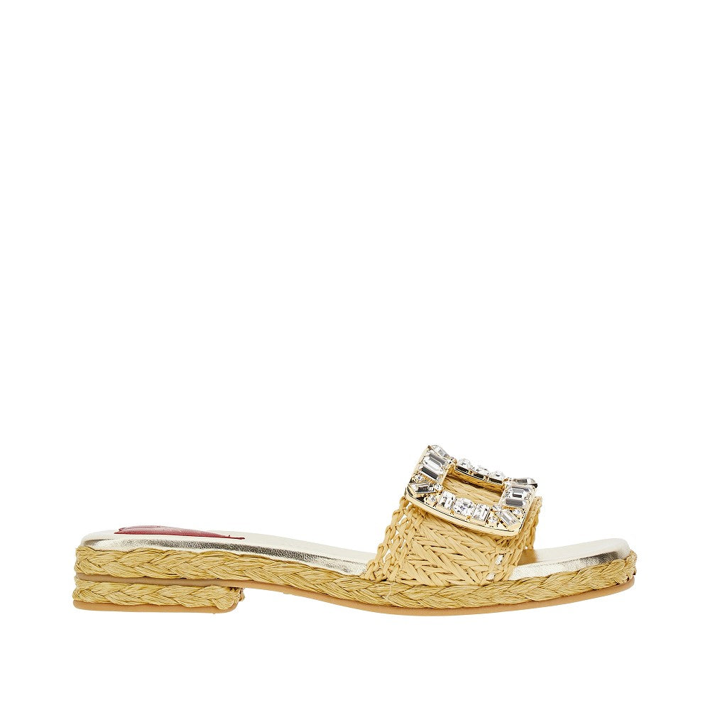 Raffia slides with crystals buckle