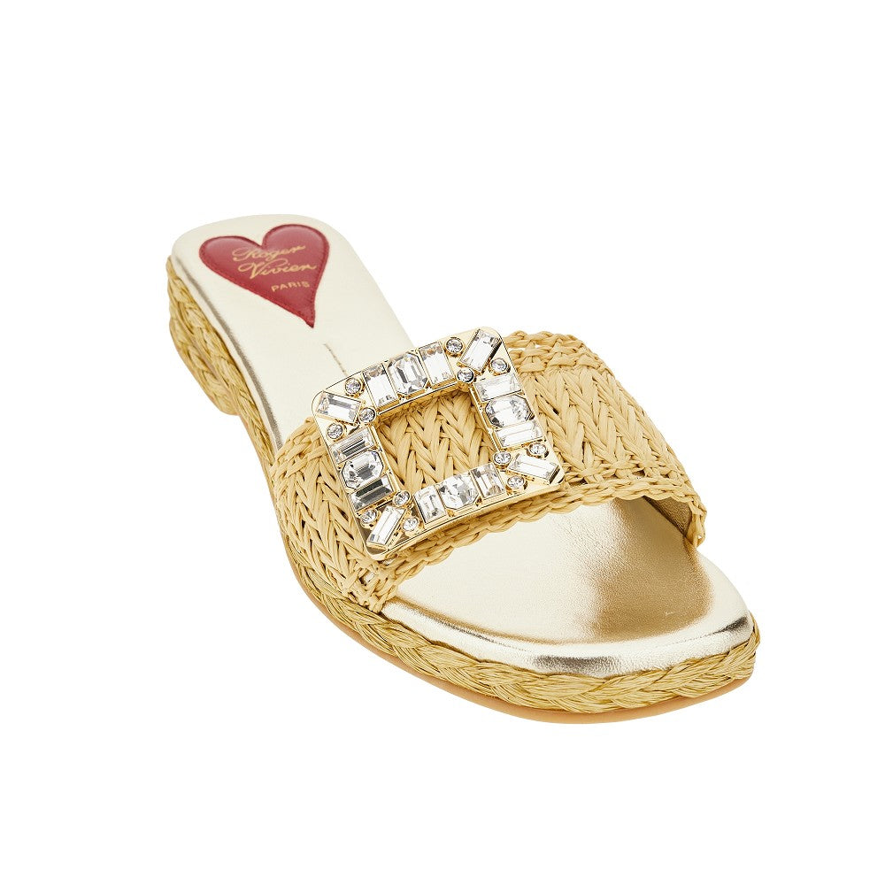 Raffia slides with crystals buckle
