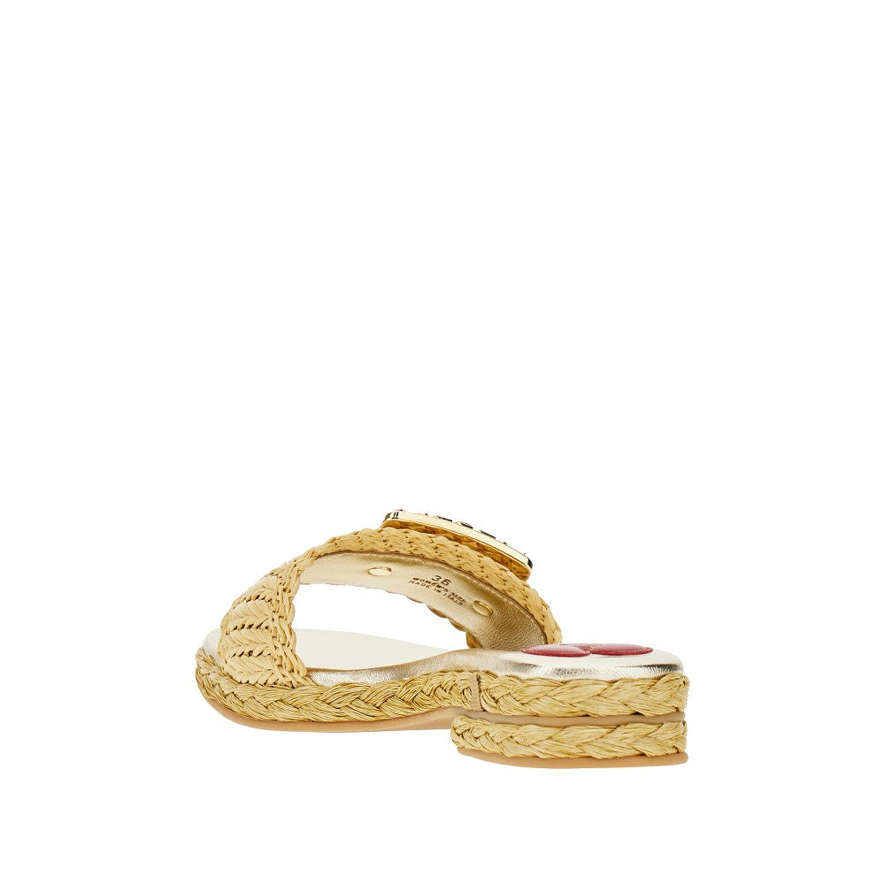 Raffia slides with crystals buckle