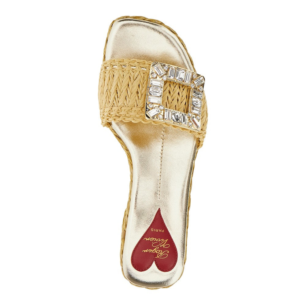 Raffia slides with crystals buckle
