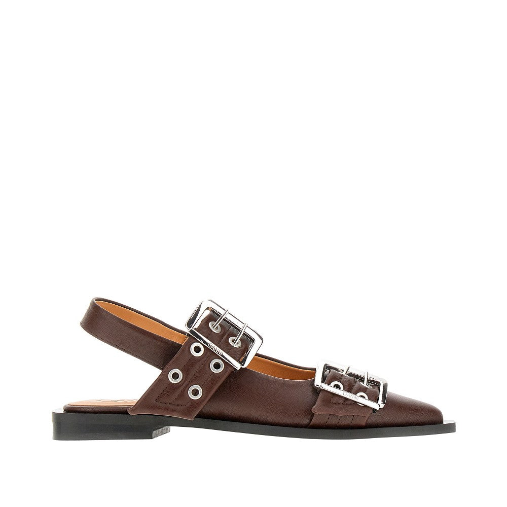 Recycled leather ballerinas with buckles