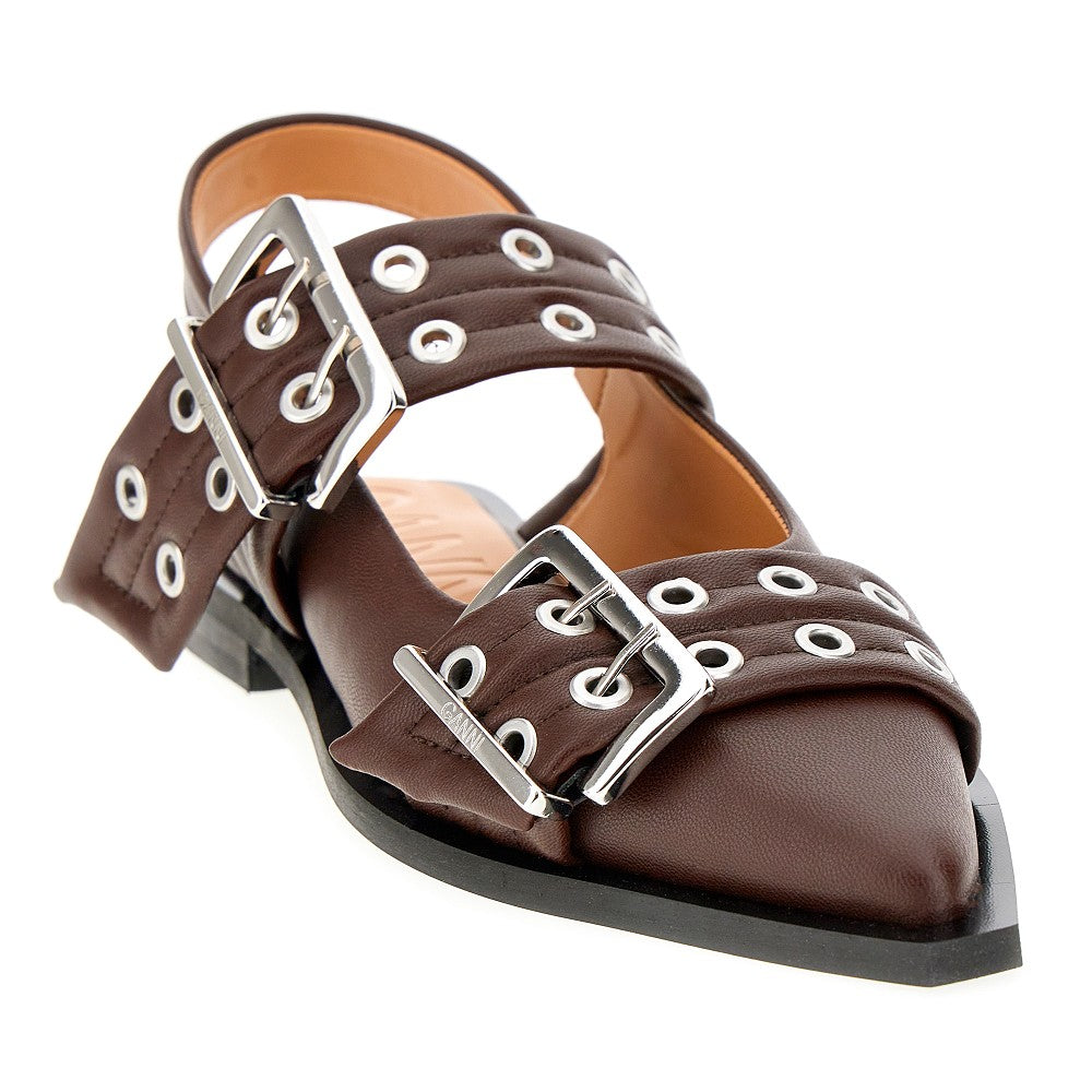 Recycled leather ballerinas with buckles