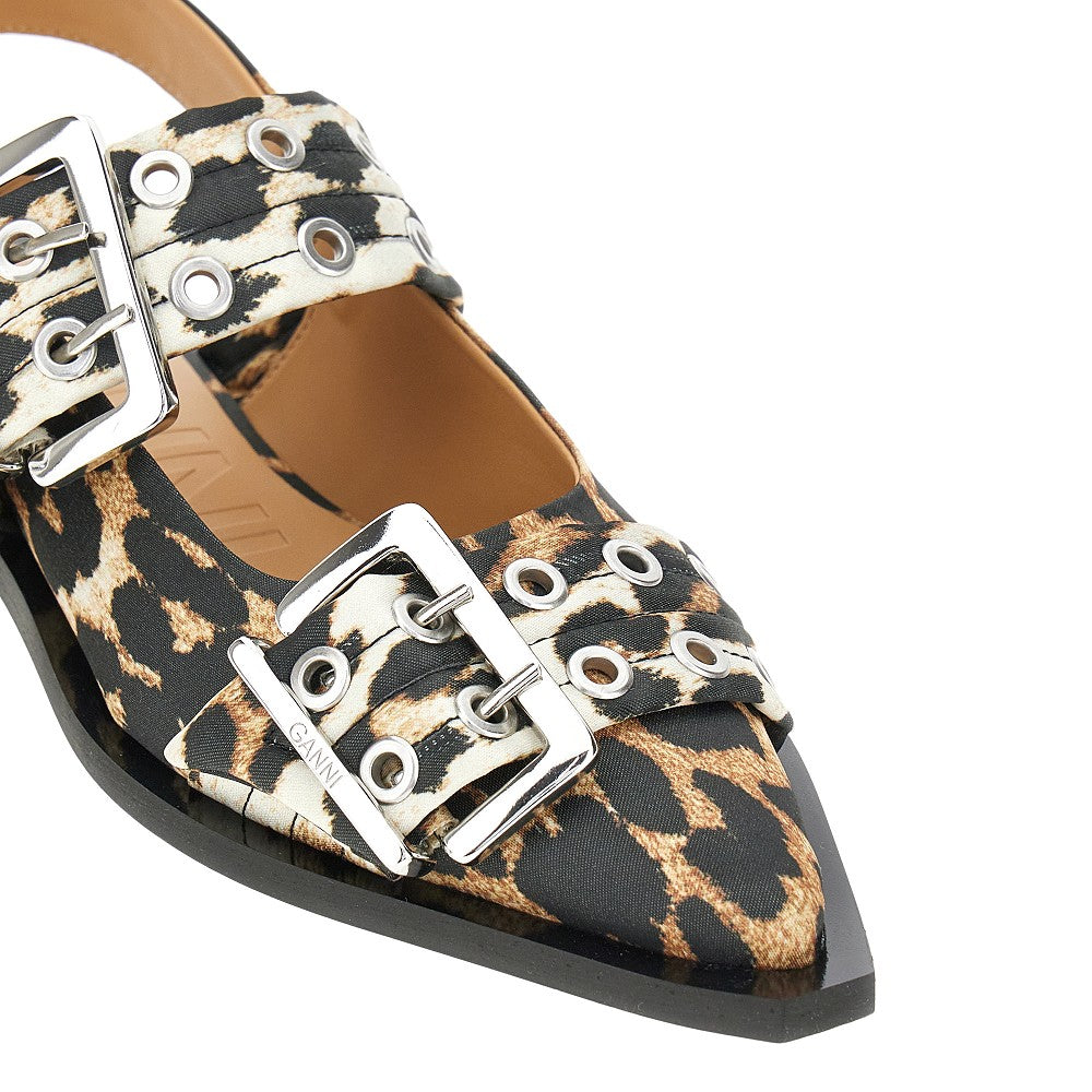 Ballerine slingabck in satin leopardato