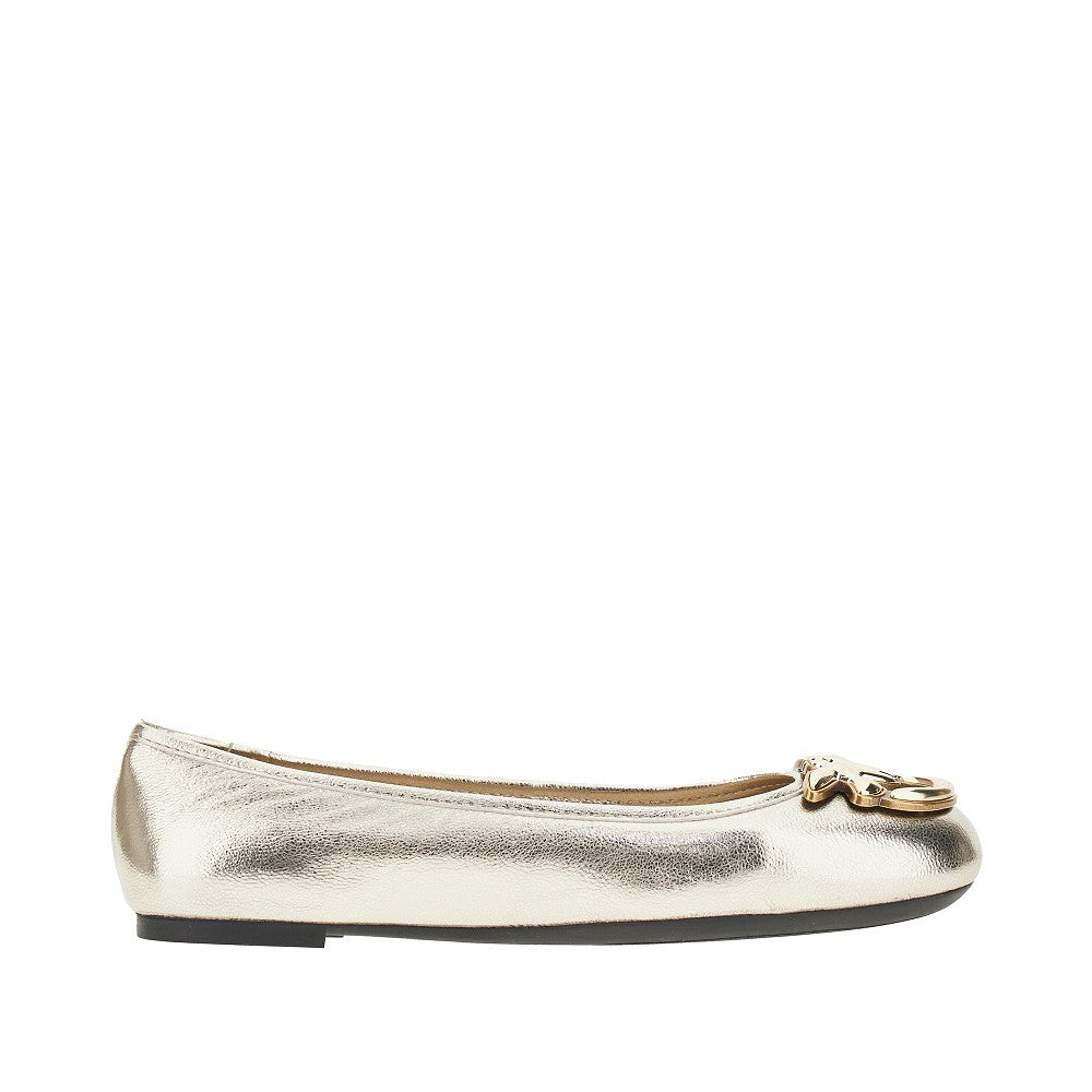 Metallized leather ballet flats