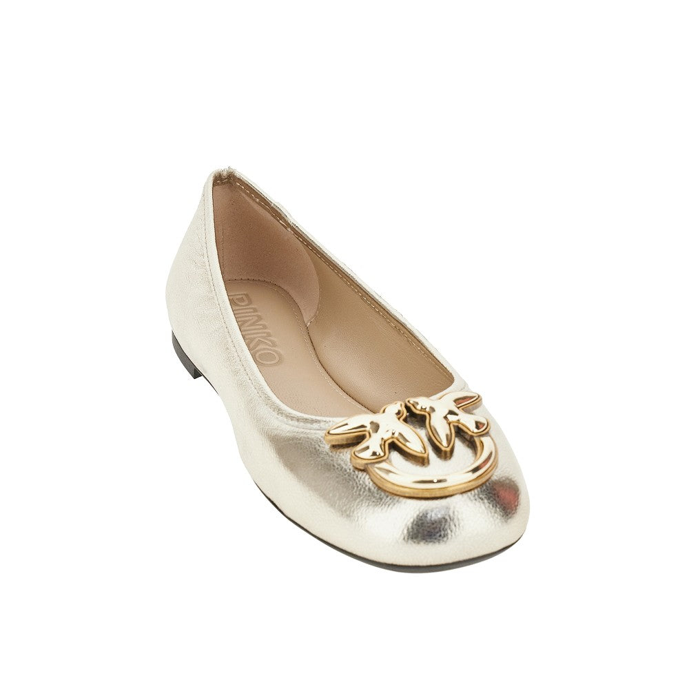 Metallized leather ballet flats