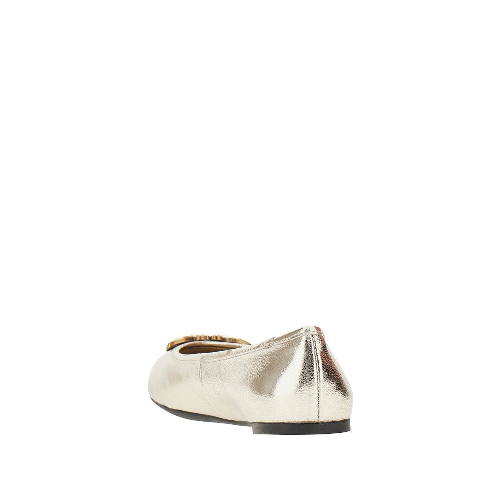 Metallized leather ballet flats