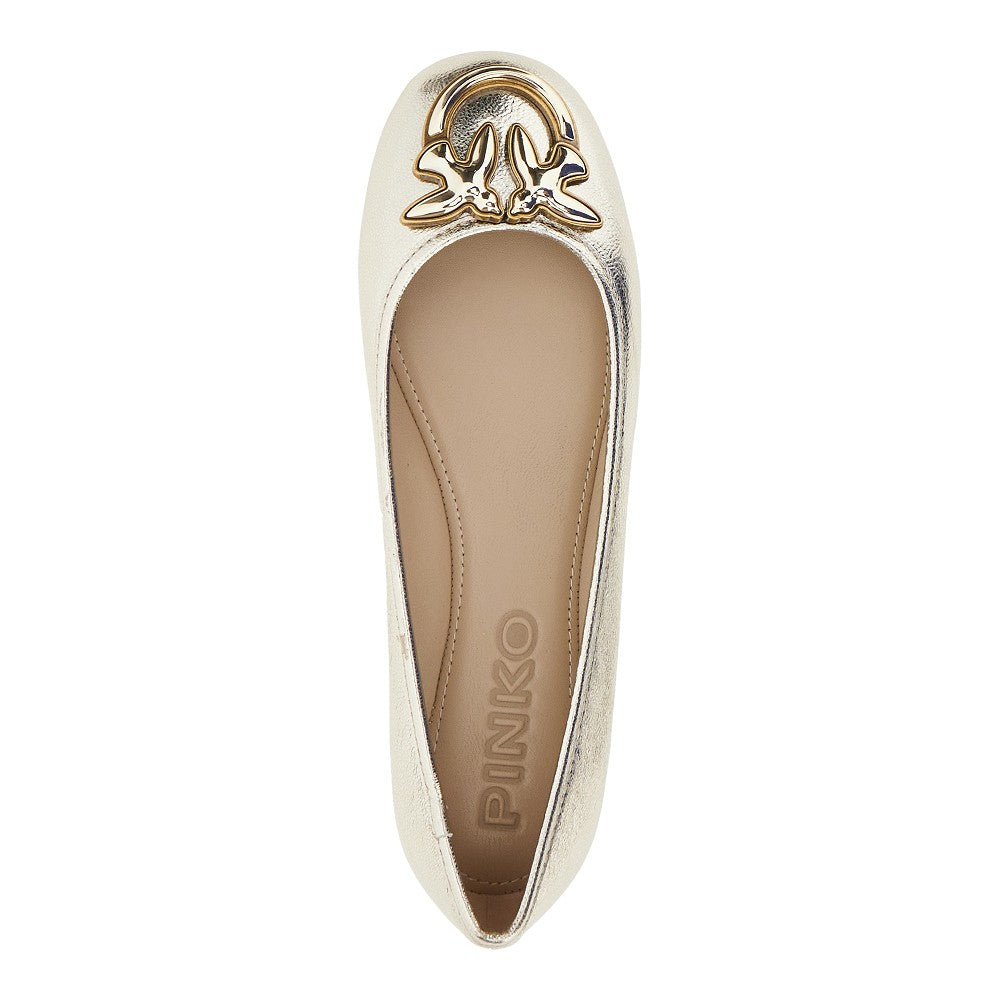 Metallized leather ballet flats