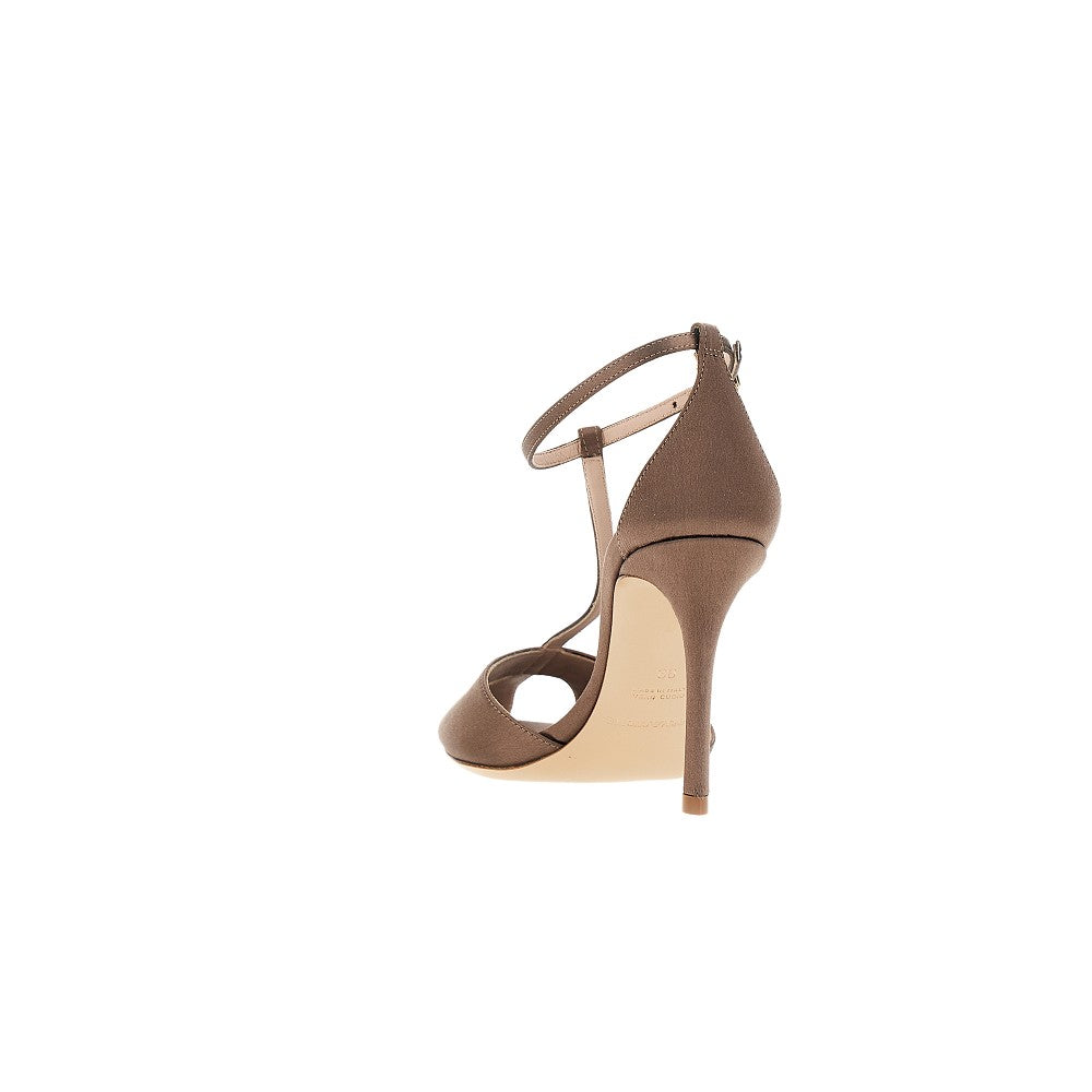 Satin T-bar heeled sandals