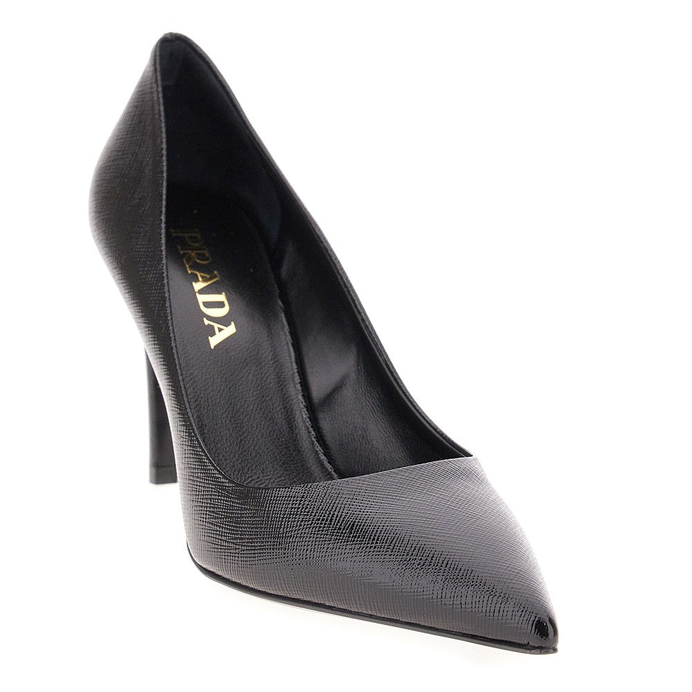 Saffiano print patent leather pumps