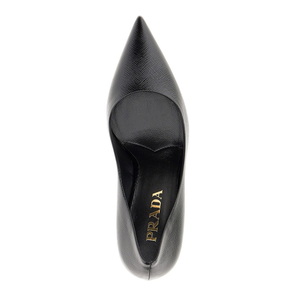Saffiano print patent leather pumps