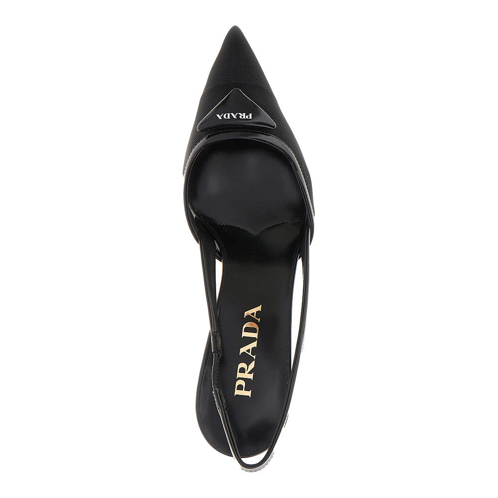 Mesh slingback pumps
