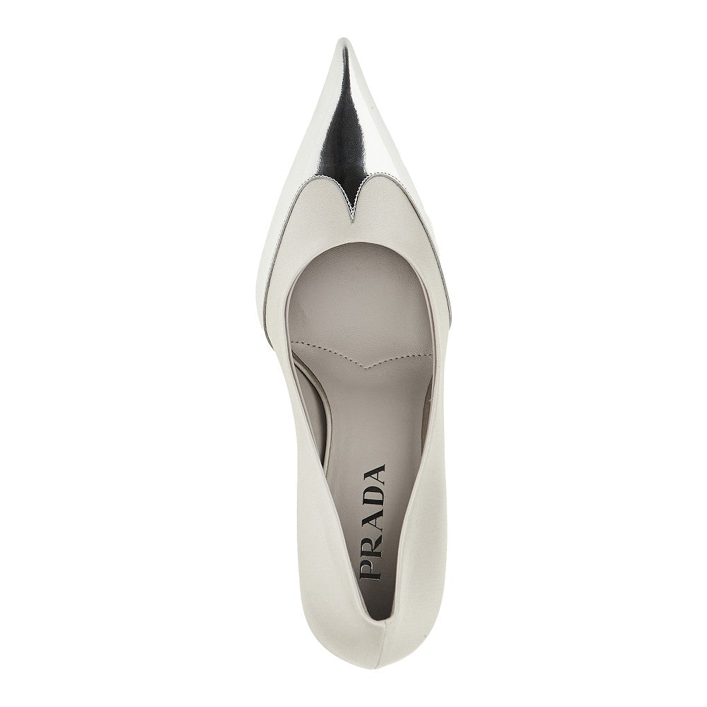 Satin and metallized leather pumps