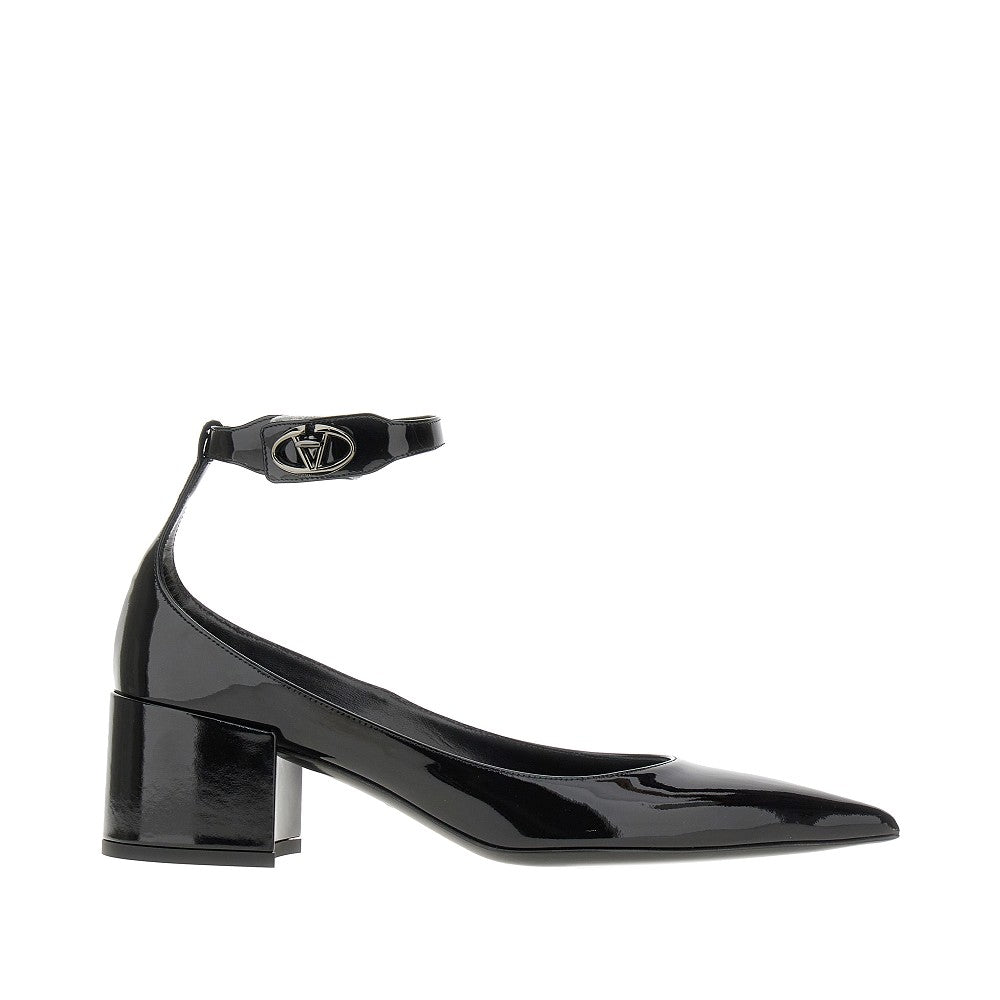 Patent leather pumps with ankle strap