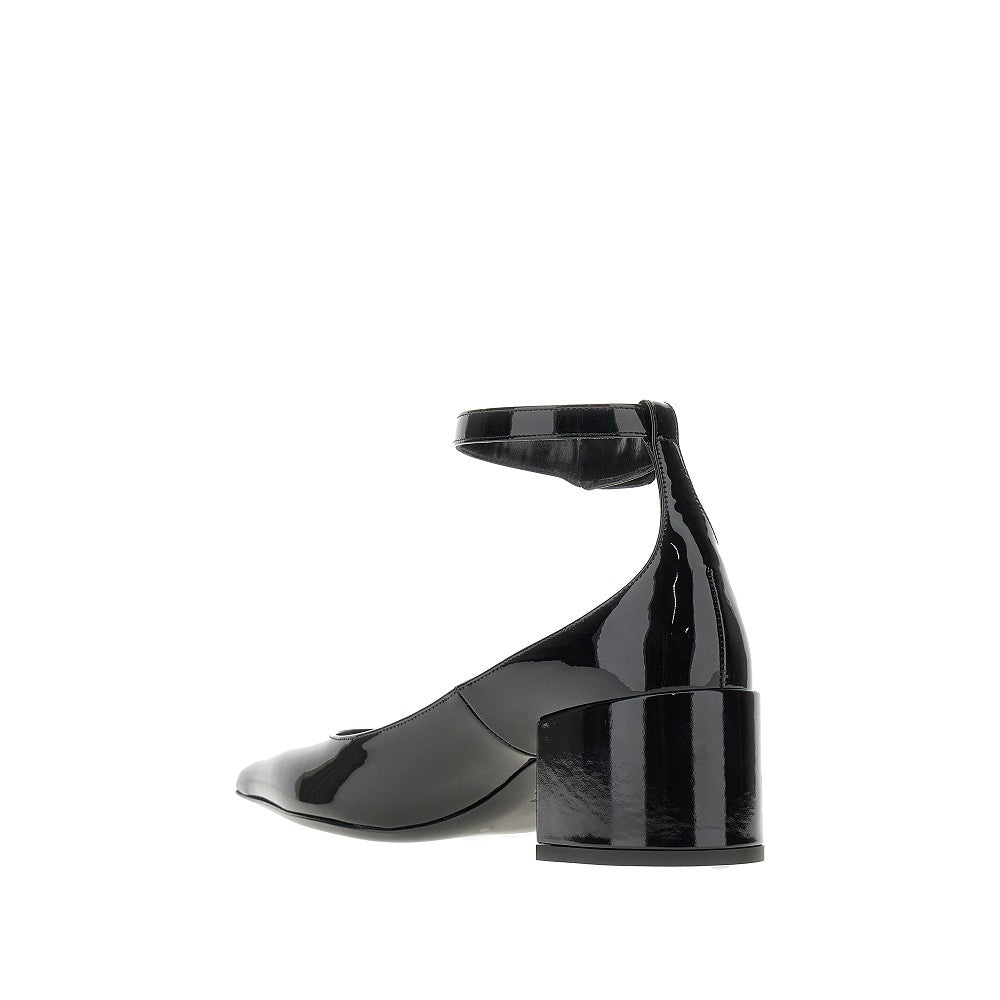 Patent leather pumps with ankle strap