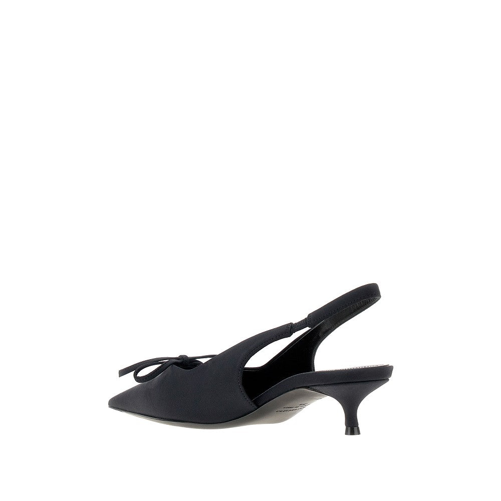 Satin slingback pumps with bow